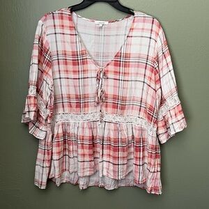 Maurice’s Women’s XL Pink Peplum Lace Blouse Top 3/4 Sleeve